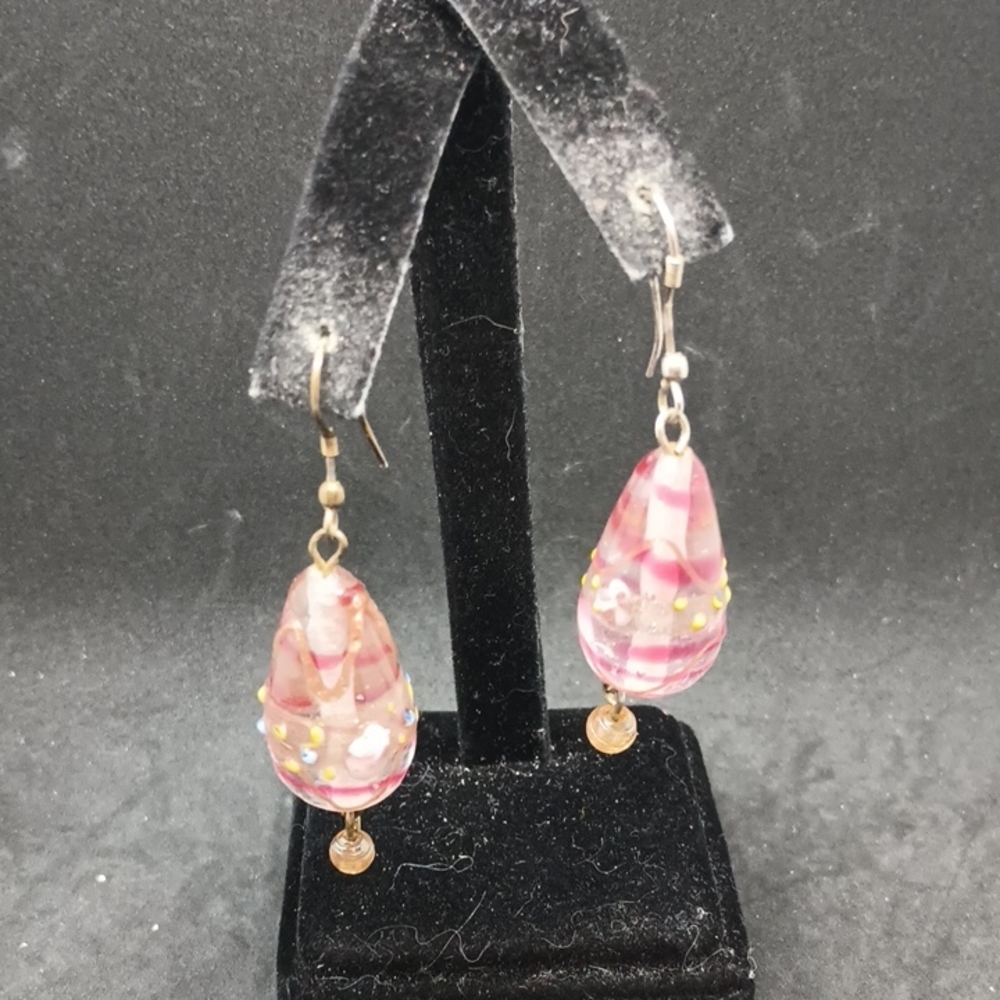 Vintage Beaded Pink Teardrop Earrings
